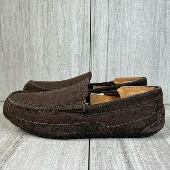 UGG Alder Espresso Brown Suede Leather Slip On Loafer Slipper Shoes Mens Size 9 - Picture 3 of 10